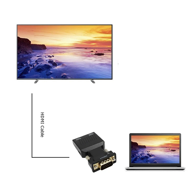 Adaptador convertidor HD 1080P VGA a HDMI con Audio para PC portátil a proyector HDMI adaptador compatible con HDMI a VGA