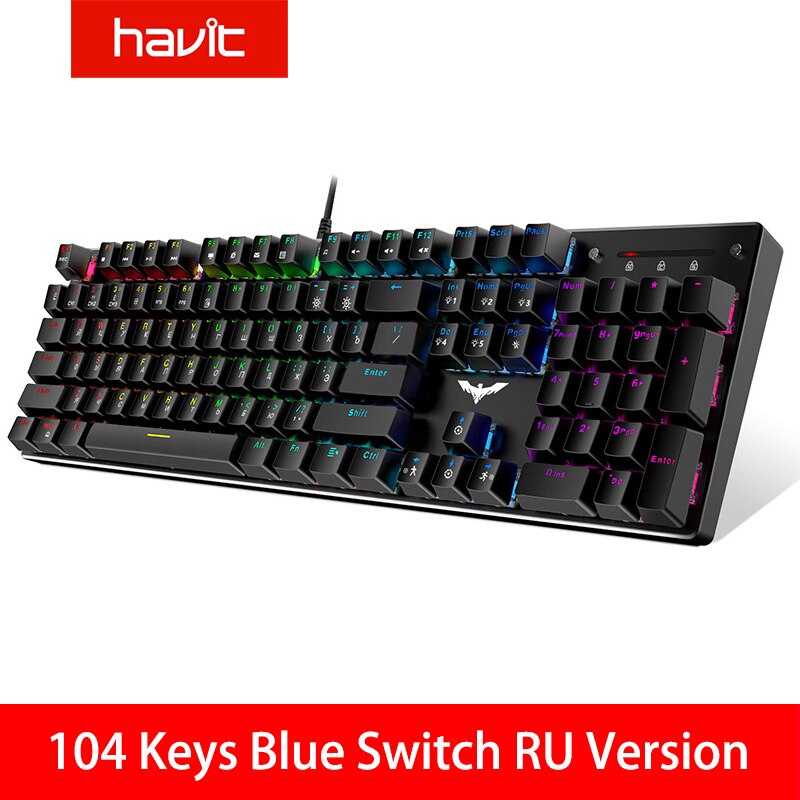 HAVIT Mechanical Keyboard 87 / 104 Keys Blue / Red Switch Wired USB Gaming Keyboard Backlight RU/US Keyboard For Desktop Laptop: 432 LED Blue RU