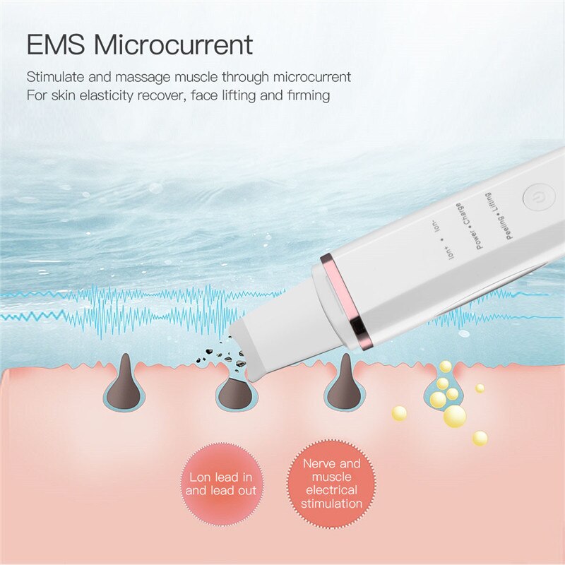 Ultraschall Ionen Gesicht Wäscher USB ems Mikrostrom Haut Reiniger Akne Auszieher Mitesser Toten Haut Schaber Vibrierende Peeling