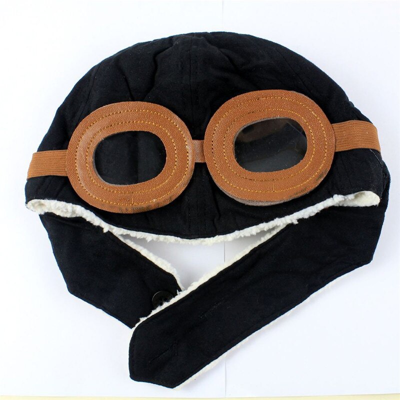 Børns vinterbomberhatte holde varmen have briller drenge pilothat pigehørebeskyttelse kasketter blød kunstpels kasketter  t016: Sort