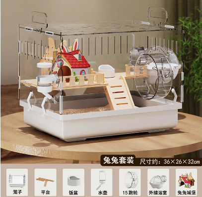 ‌ Jaula para hámster acrílica grande, hábitat de villa de lujo transparente para hámster dorado, casa para animales pequeños de fácil limpieza con accesorios: Verde claro