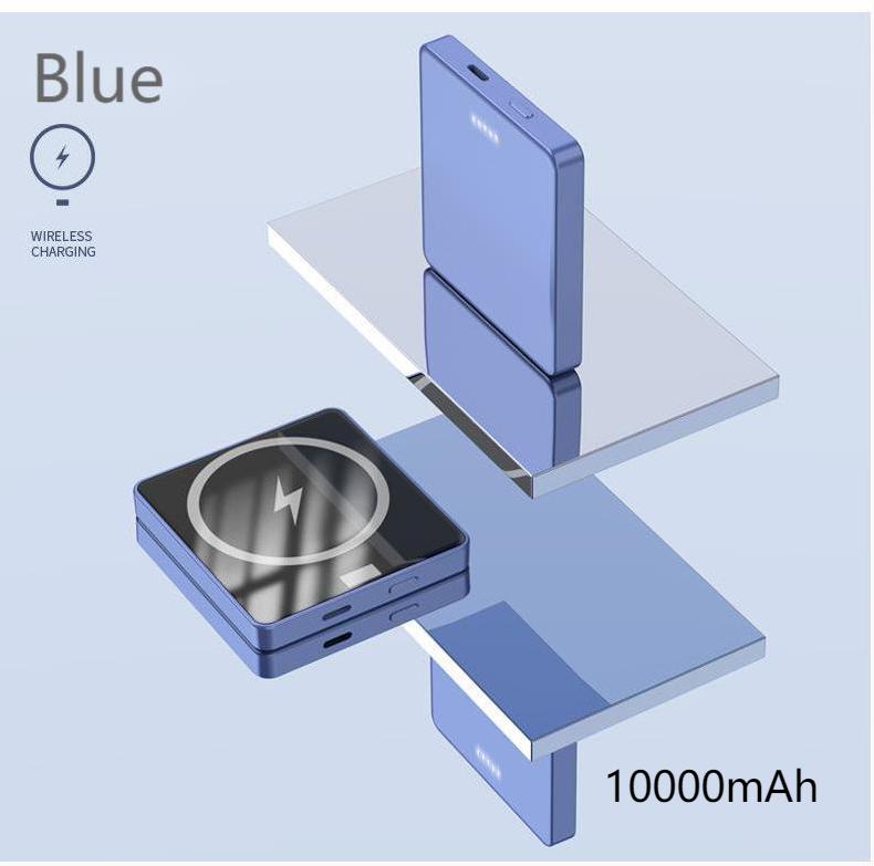 Cargador inalámbrico magnético de 15W, paquete de energía de 10000mAh para Magsafe iPhone 12 Pro Max Mini Huawei, fuente de alimentación portátil: Blue  10000mAh