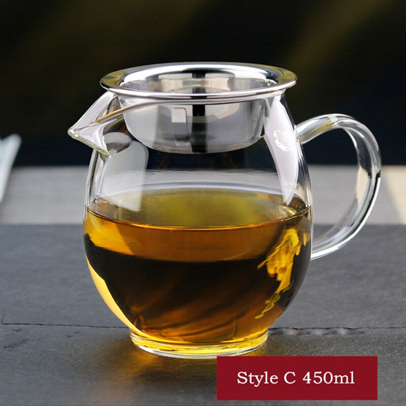 Varmebestandigt højborosilikatglas te kande te sæt tilbehør klart glas fair krus kinesisk te skille mælkekande: Stil c  - 450ml