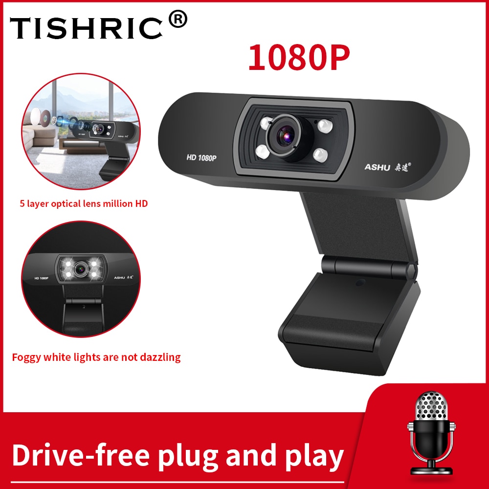 TISHRIC Ashu H800 Webcam 1080p HD Webcam PC Camara ragnatela 1080p ragnatela telecamera per Il computer ragnatela telecamera con microfono Webcamera