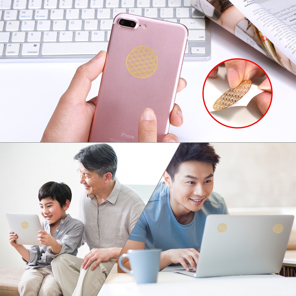 Cell Phone Health Protection Hollowing Techniques 10pcs/lot Round Golden Sticker Anti Radiation Sticker