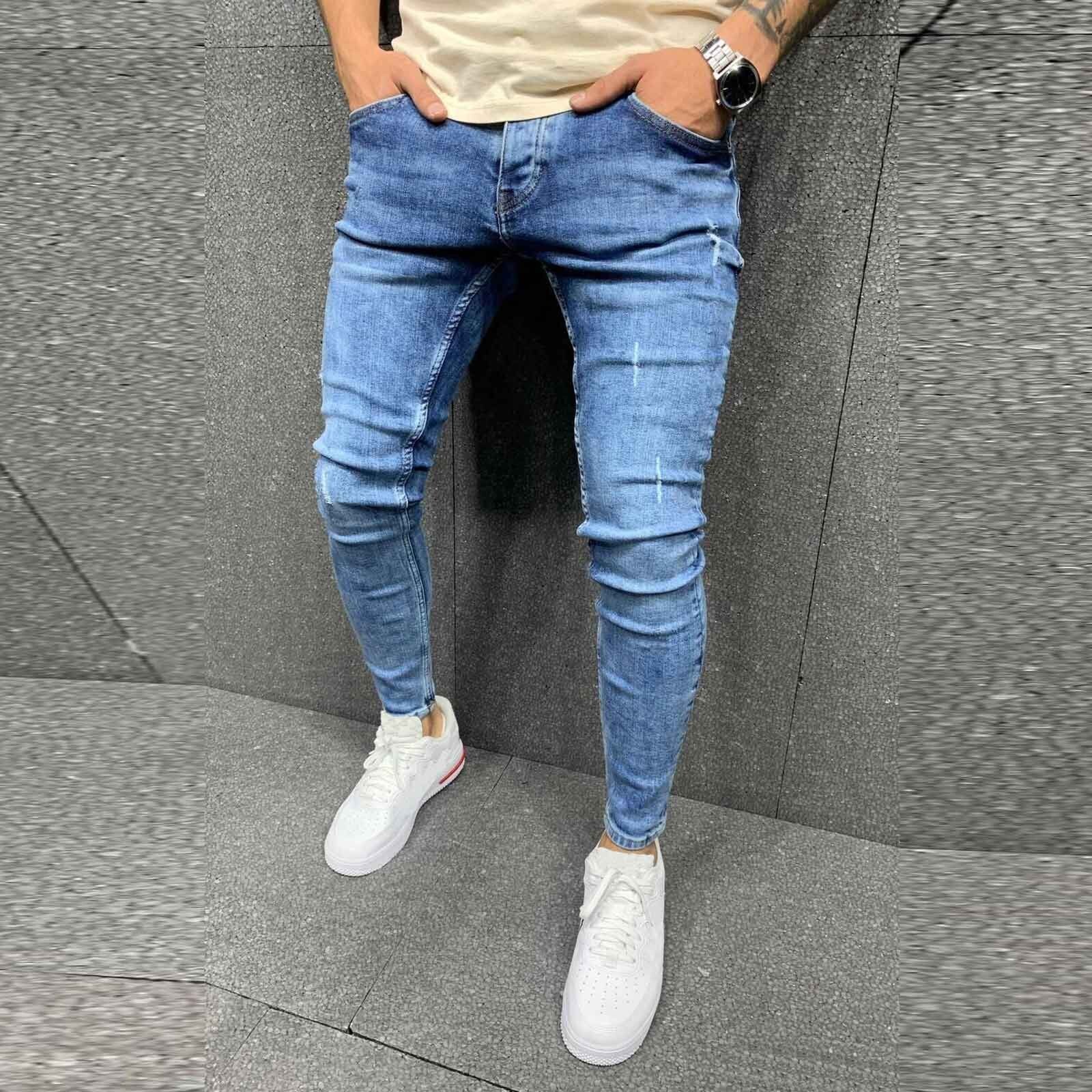 Men's Sweatpants Spring Autumn Men's Pencil Jeans Male Ripped Skinny Trousers Slim Biker Outwears Pants Plus Size Jeans