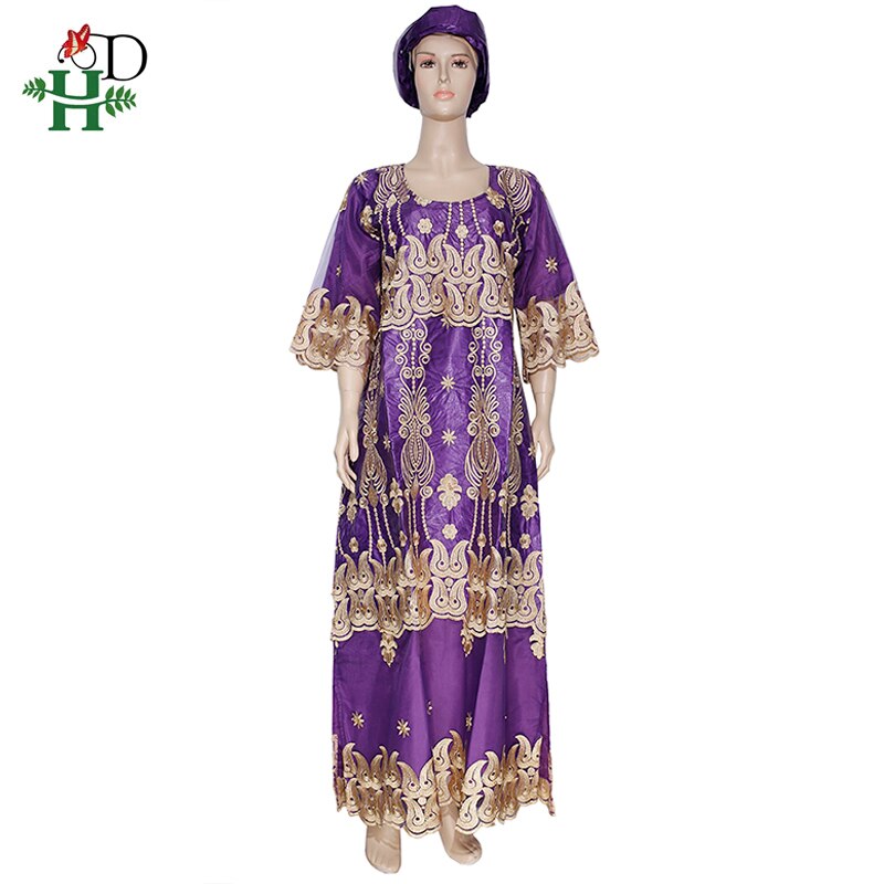 H & D-robe en dentelle d'afrique du sud, Riche Bazin, longue, brodée Dashiki avec couvre-chef, vêtements de fête nigérians africains, collection: VIOLET / XXL