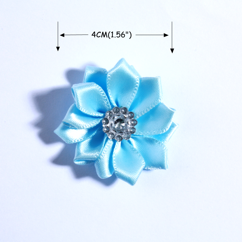 120PCS 4CM Multilayer Mini Satin Flower With Acrylic Button Silk Ribbon Fabric Flower For Head Wear U Pick Color