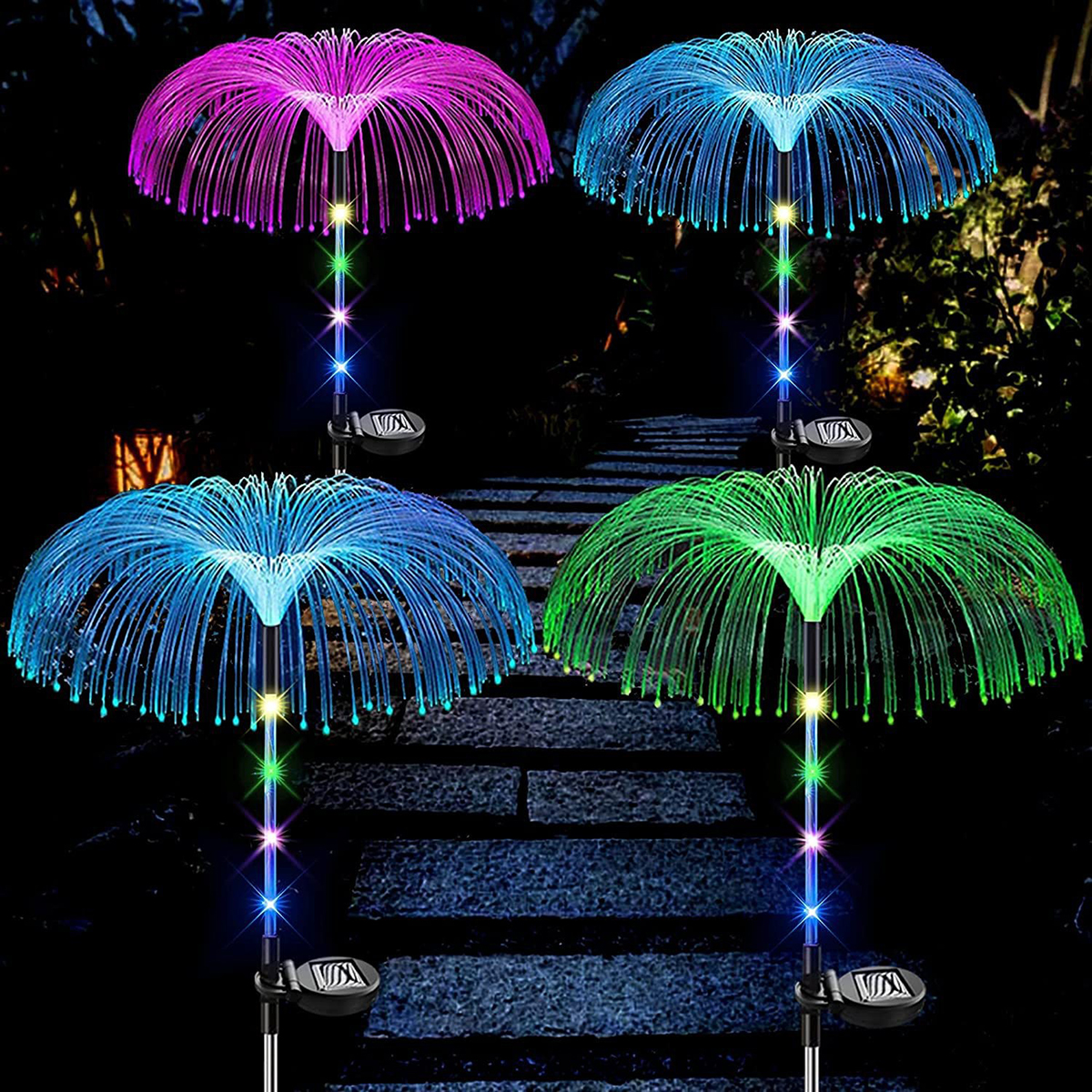 Magical Solar Jellyfish Light Garden Pathway Decoration Lights Fiber Optic Jellyfish Lawn Lighting Outdoor Patio Villa Yard Lamp: Blue / 0-5W