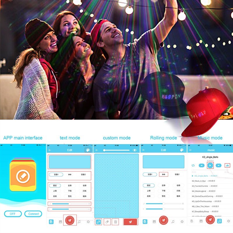 Led Hoed Voor Party Bluetooth Led Hoed Programmeerbare Scrolling Bericht Display Board Baseball Cap Self-Editing Cap