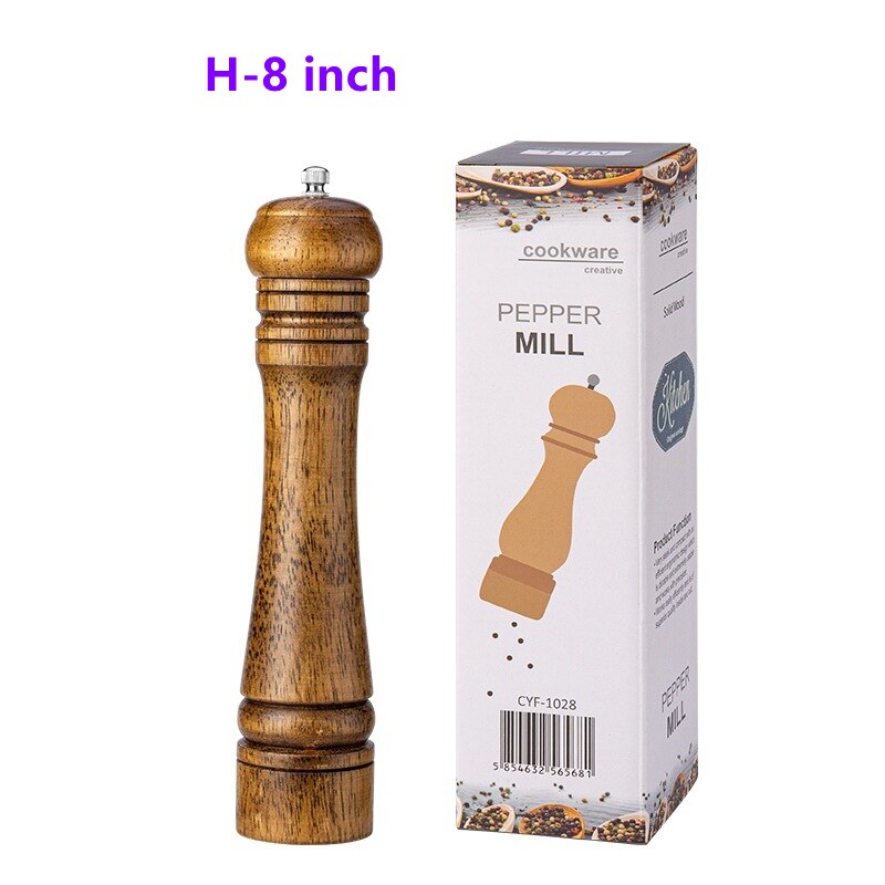 5" 6" 8" 10" Salt and Pepper Grinder, Solid Wood Spice Pepper Mill with Strong Adjustable Ceramic Grinder Kitchen Cooking Tools: H-8 inch