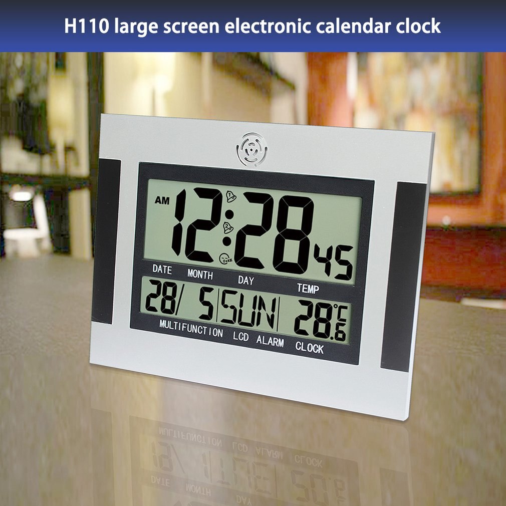 Digital Desk Wall Alarm Clock with Thermometer & Calendar Multifunction Silent LCD Digital Large Screen Electronic Alarm Clock