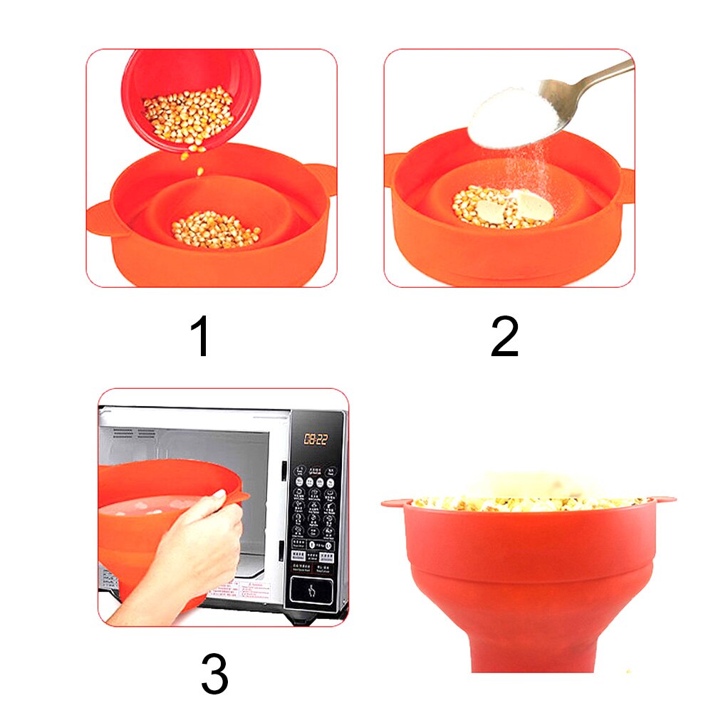 Silicone Microwave Popcorn Popper with Lid Home Microwave Popcorn Makers with Handle Collapsible Popcorn Bowl Health99