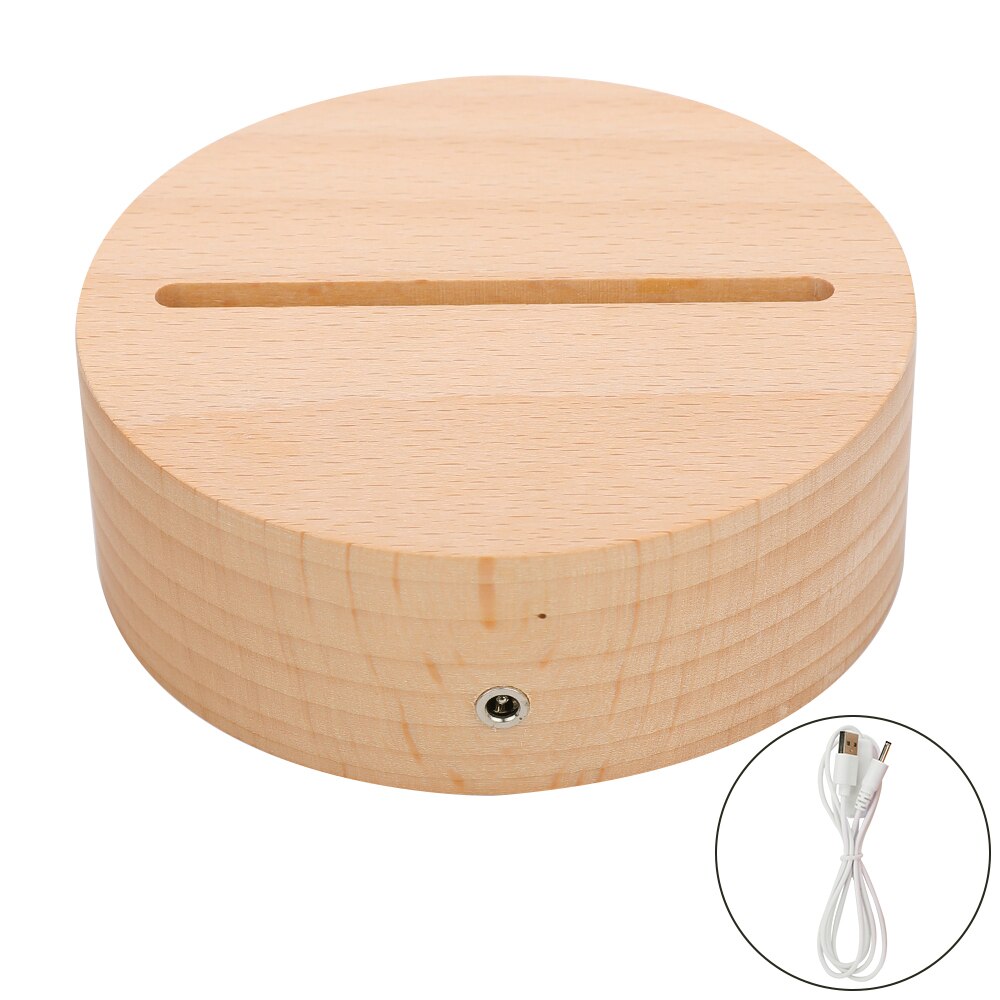 Base de lámpara de madera 3D para mesa, Base de luz LED de noche para soporte de lámpara cálido acrílico, accesorios de iluminación, Base ensamblada a granel, 5 unids/set por juego: Round with USB