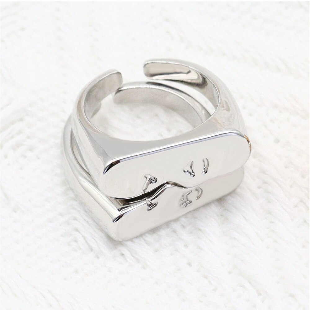 Vintage Mode Gothic Zoenen Lovers Ringen Set Voor Vrouwen Paar Liefhebbers Engagement Wedding Open Ring Trend Sieraden: silver