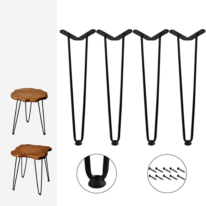 Patas de muebles negras de 8 &quot;, patas de mesa de Metal para armario, resistentes, horquilla de 2 varillas, pata de mesa, soporte de escritorio DIY, paquete de 4