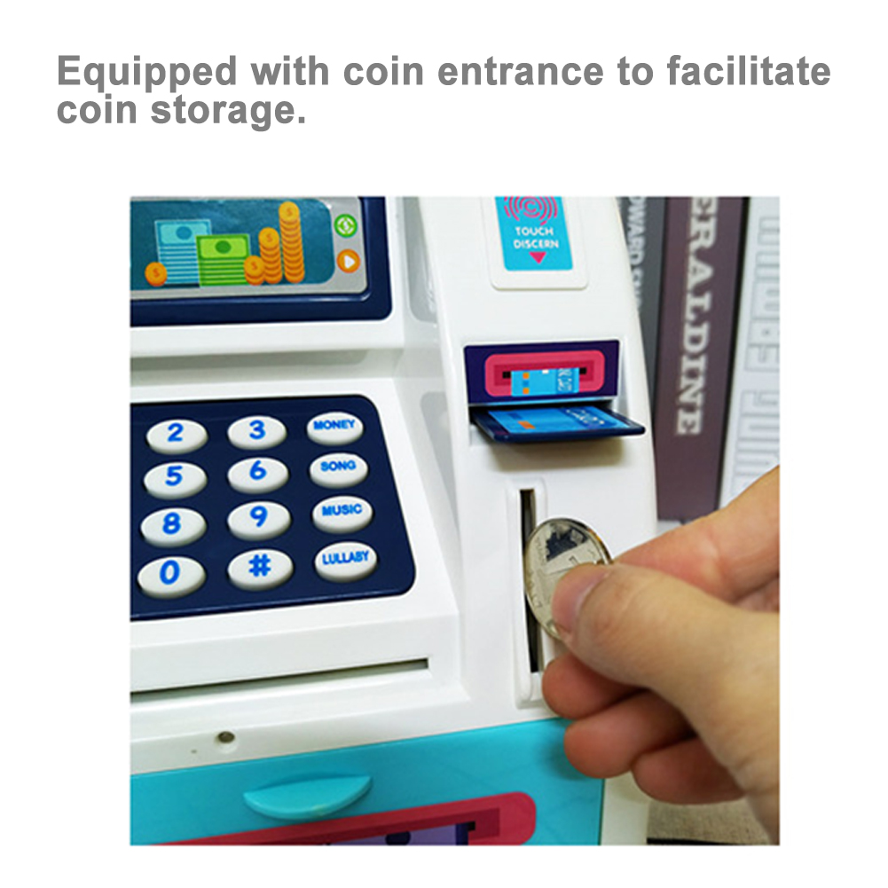 Simulation Electronic ATMs Password Fingerprint Music LED Model Pretend Play Toy Automatic Deposit Banknote Toys