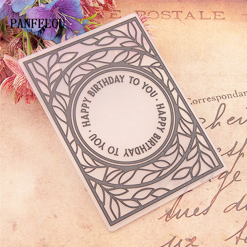 PANFELOU Birthday card Embossing folders Plastic For Scrapbooking DIY Template Fondant Cake Photo Album Card Making