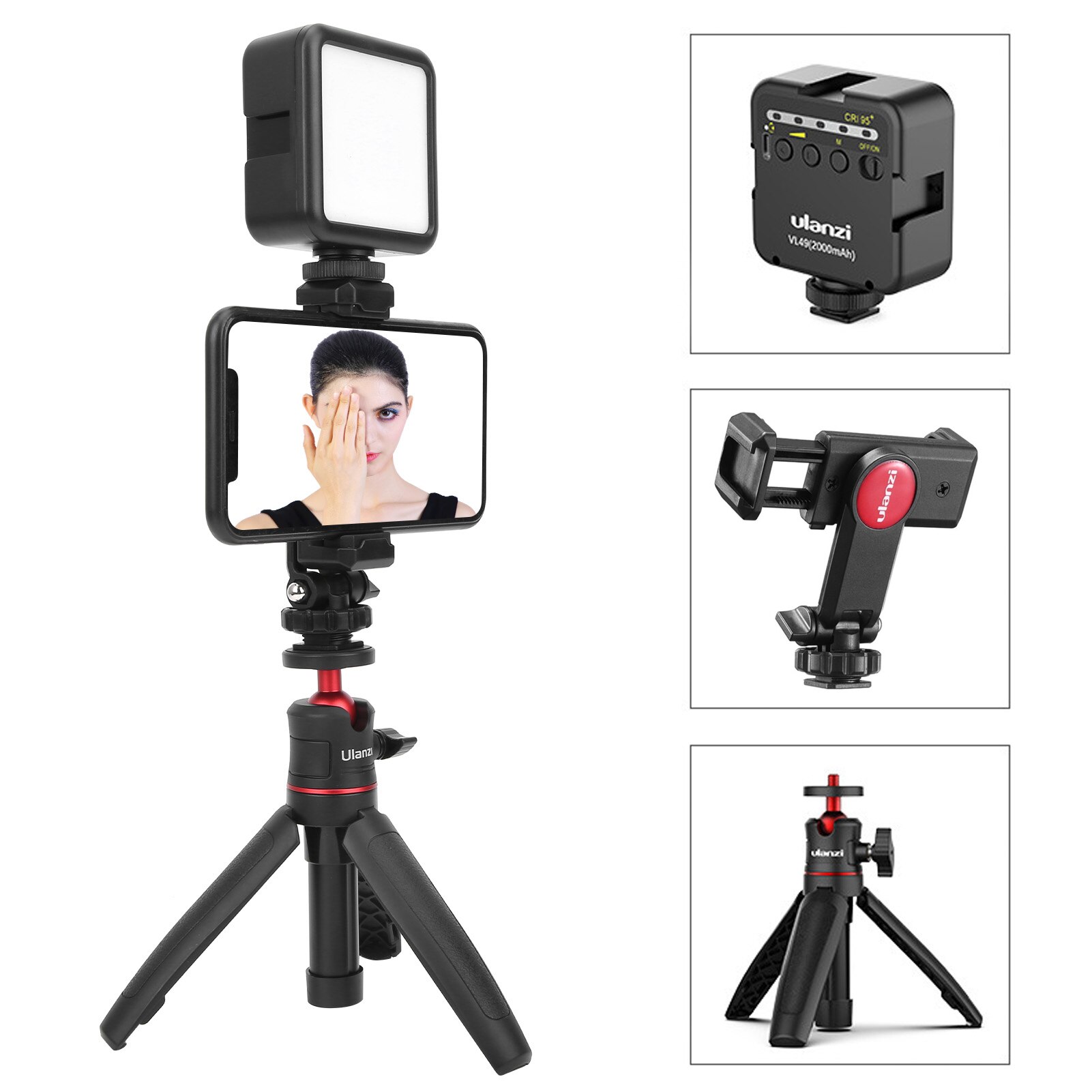 Ulanzi Smartphone Video Kit Telefoon Fotografie Live Vlog Set Omvat Statief Telefoon Clip Led Verlichting Microfoon Handheld Stabilizer: Kit 7