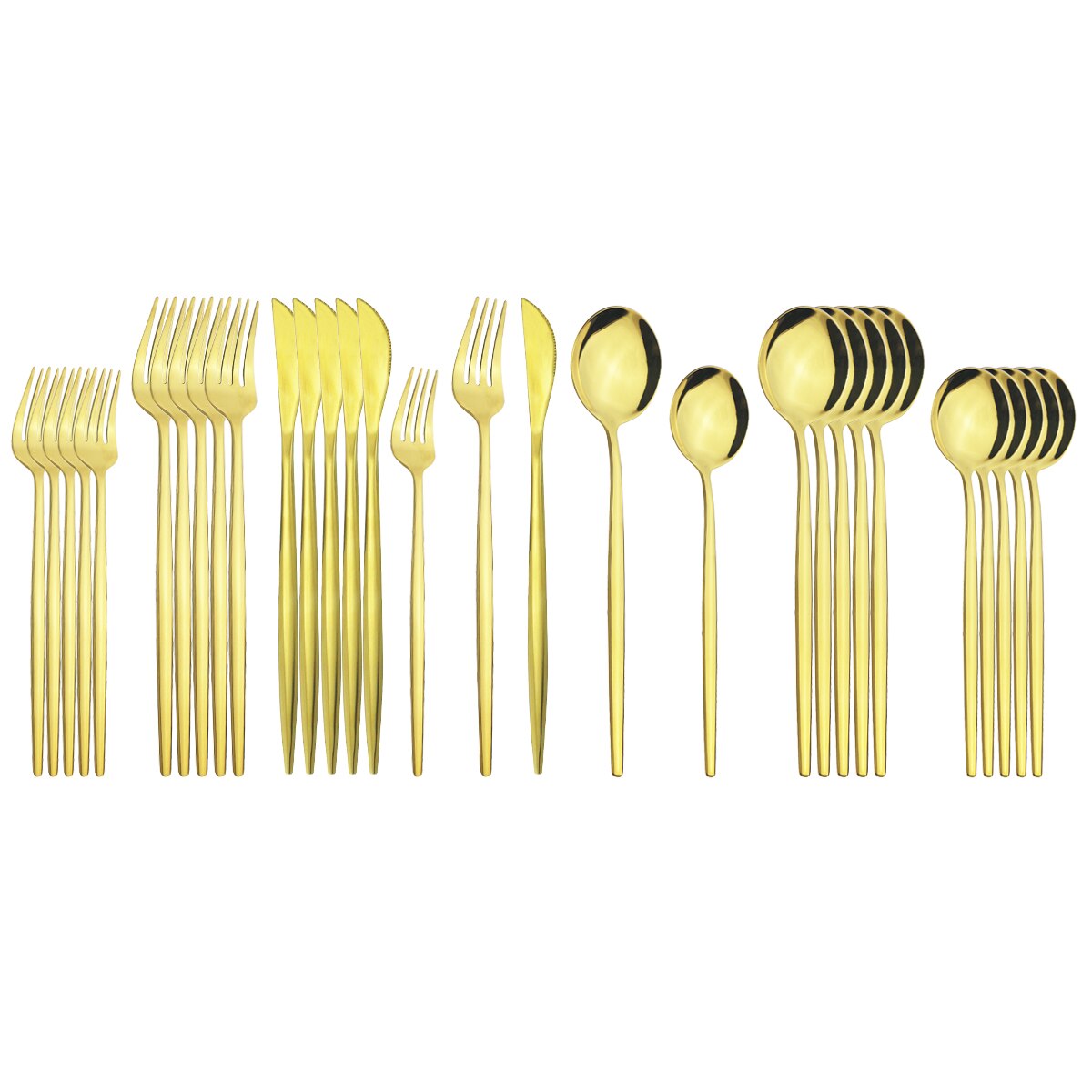 30Pcs White Gold Cutlery Set Stainless Steel Dinnerware Set Knife Fork Spoons Tableware Set Home Kitchen Flatware Silverware Set: Gold