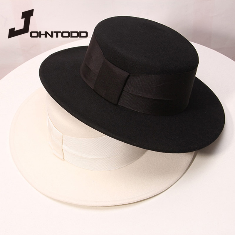 Musta/valkoinen leveä lieri yksinkertainen kirkon derby silinteri panama kiinteä huopa fedora hattu miehille ja naisille 100%  villa silinteri kentucky