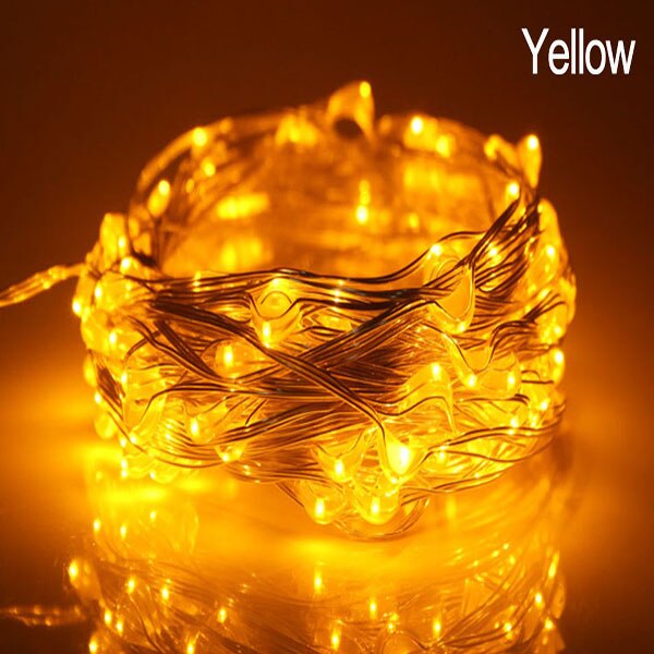 Guirlande lumineuse à piles, 10M 100 LED, fil de cuivre Transparent, Micro LED, pour fête de noël, fête de mariage, extérieur: Yellow
