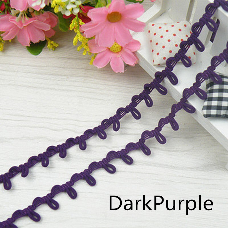 3Meters 14mm Nylon Stretch Back Collar Buttons Tabs Elastic Loop Trim Tiny Round Lace Ribbon For Wedding Dress Button Buckle: DarkPurple