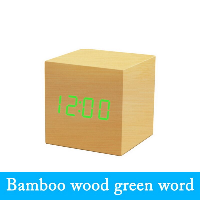 Digital Wecker Holz LED Alarm Zeit Anzeige Für Schlafzimmer Nacht Büro Kalender Temperatur LED-anzeige Holz Schreibtisch Uhr