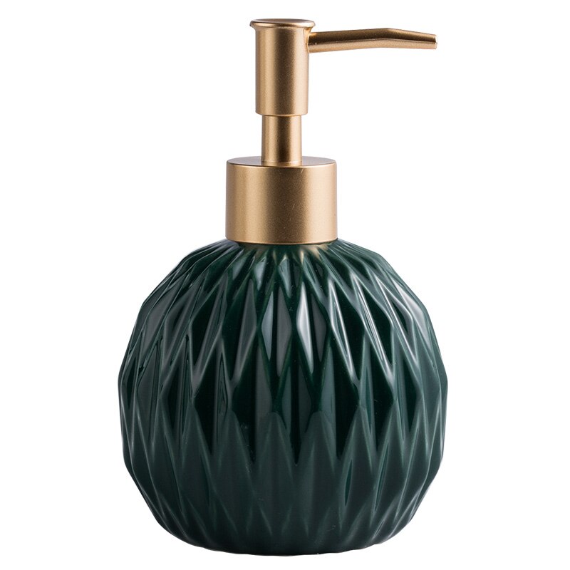 Dispensador de jabón redondo de cerámica, forma de ventilador plegable, botella de loción de cerámica, Cabezal de presión dorado, accesorios para baño, botella de Gel de Ducha