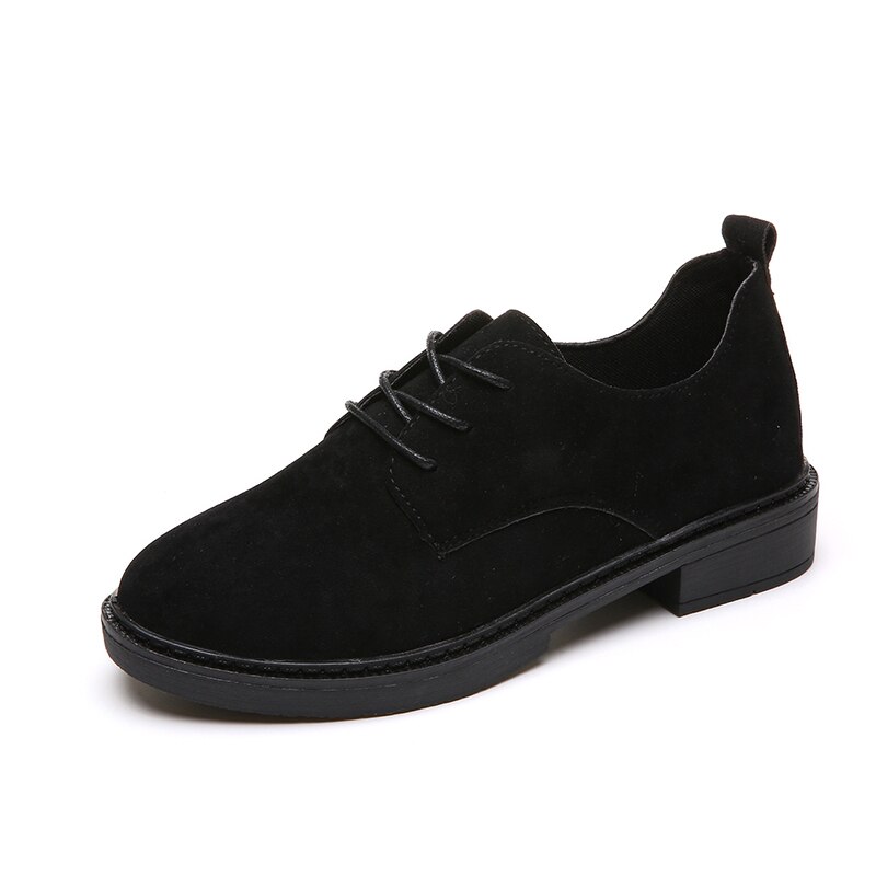 Kvinnor brogue skor snörning fritidsskor faux mocka oxford skor kvinna flats svarta platåskor creepers zapatos mujer  n7773: Svart / 5.5