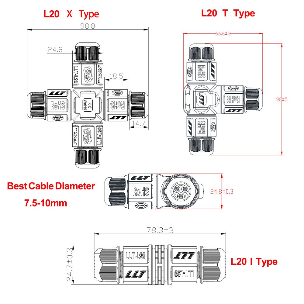 IP67 Waterproof Connector 2 Pin 3 Pin Electrical Terminal Wire Adapter Connector Screw and Soldering Pin connector for LED Light