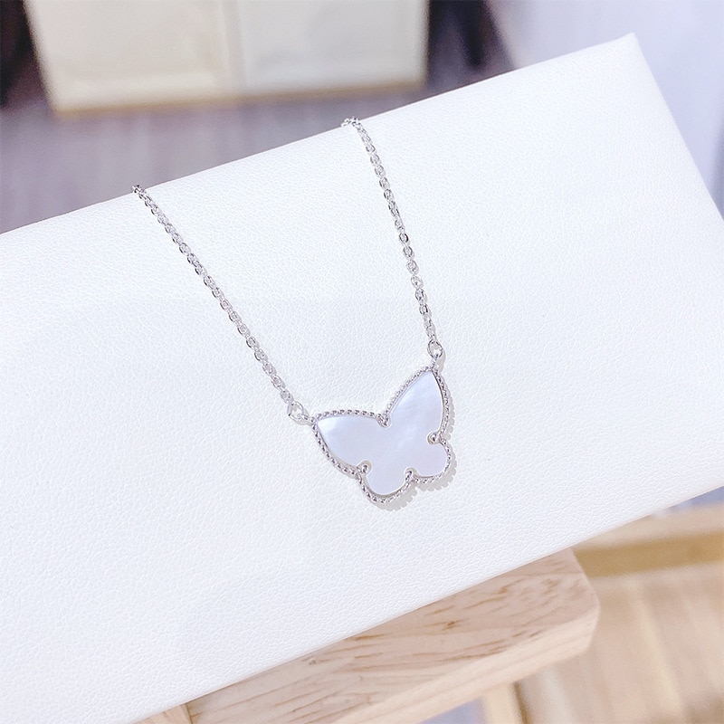 Luxury Shell Butterfly Necklace for Women Rose Gold Stainless Steel Chain Pendants Necklaces Party Statement Jewelry Z082