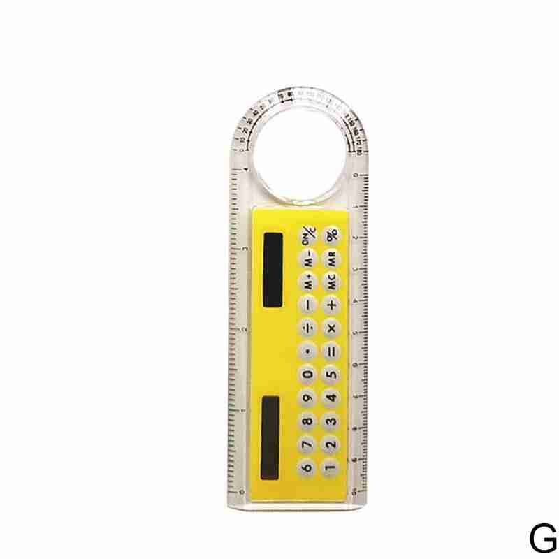 Mini Ultra-thin Straight Ruler With Solar Calculator Supplies Magnifier 10cm Office Calculator Multifunction School I7B8: yellow