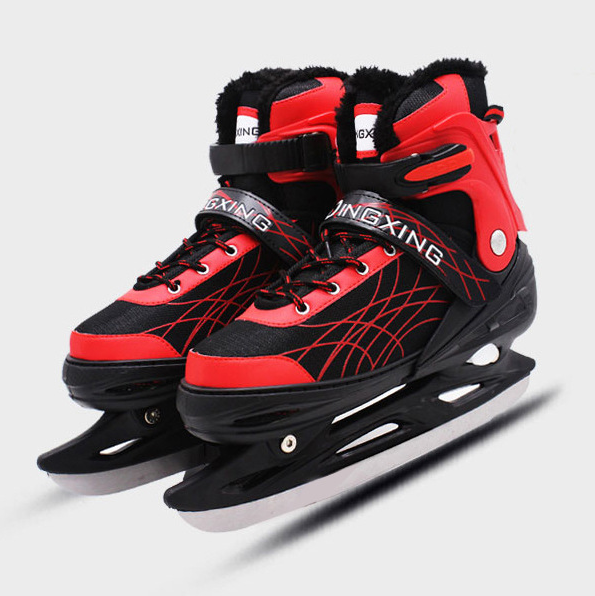 Patines de hockey sobre hielo para niños y adultos, patines ajustables para principiantes, zapatillas gruesas de patinaje de velocidad, patines cálidos: Rojo / 30-33