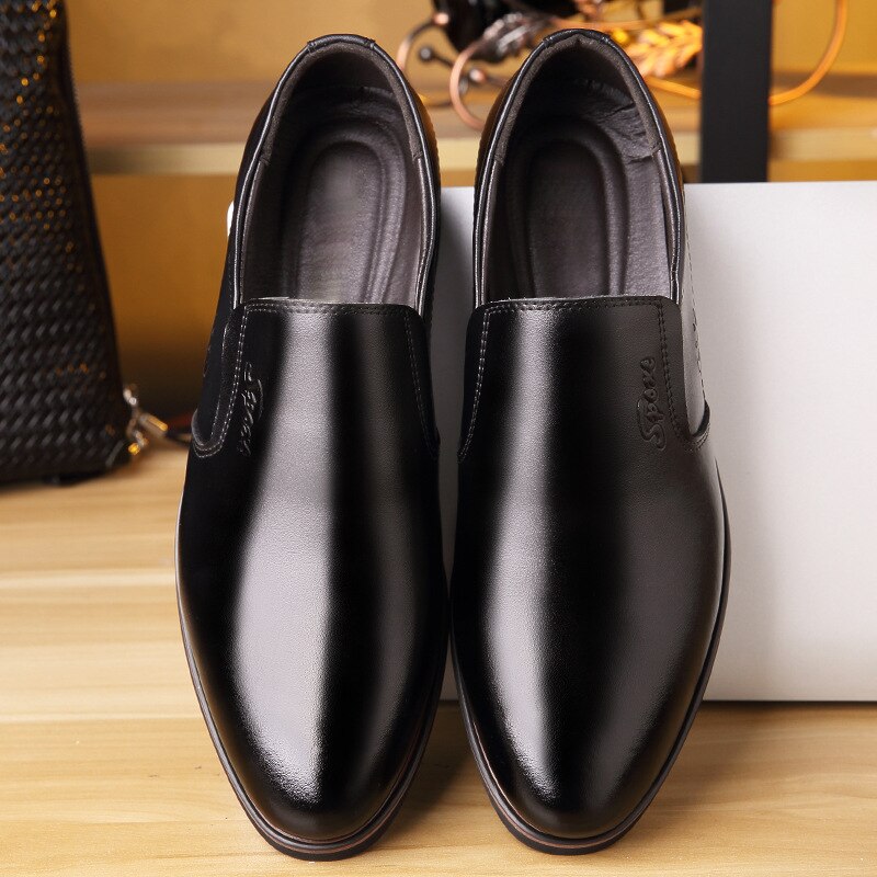 Chaussures plates en cuir à bout pointu pour hommes, chaussures de base formelles de mariage de supérieure,