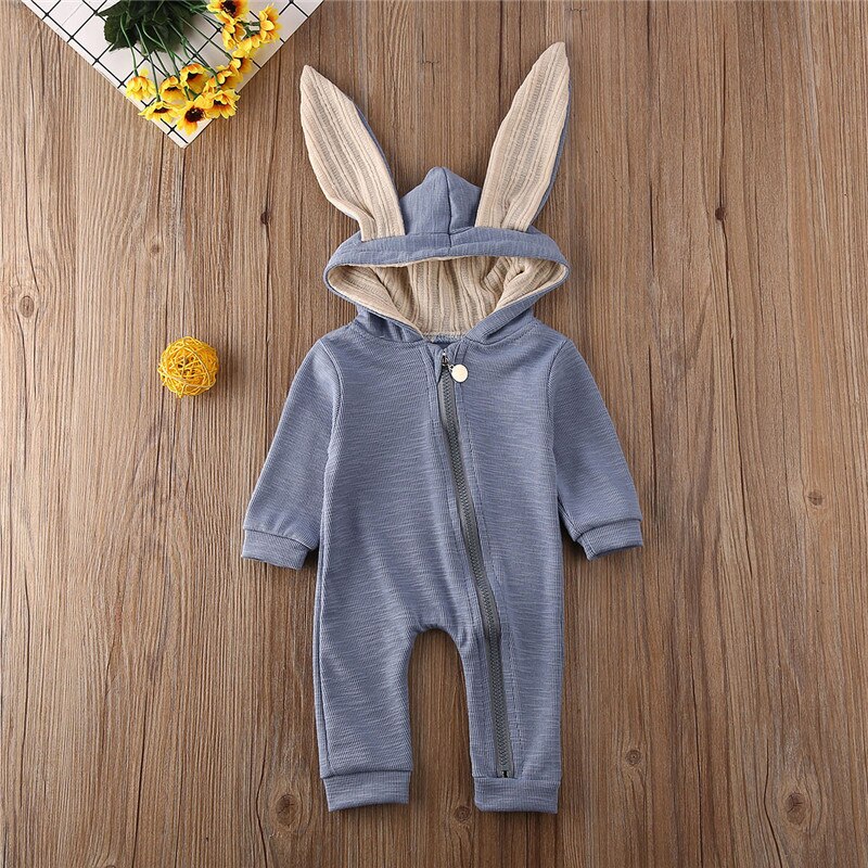 Høst vinter spedbarn baby gutt jente varme klær kaninører romper jumpsuit antrekk 0-24m