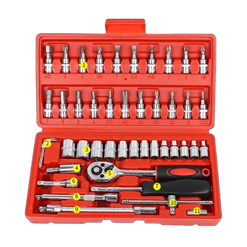 46-Piece Auto Repair Kit Tool Car Maintenance Car Sleeve Car Repair Kit Set Chrome Vanadium Steel RED