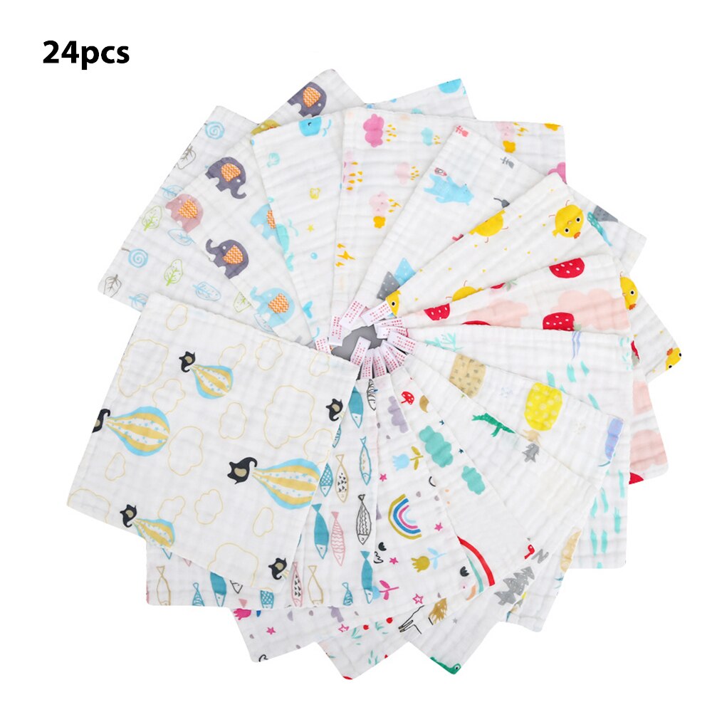 Willekeurige 30Pcs Zes-Layer High-Density Katoen Vierkante Handdoek Kleine Handdoek Baby Gezicht Handdoek Cartoon Gaas Hand handdoek Voeden Handdoek 1 Set: 24PCS