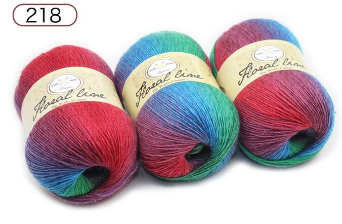 1pc = 100g sektioner farvet uld regnbue garn hånd strik hæklet tykt garn gør det selv håndværk varmt tørklæde sweater pude 360m: Farve 218