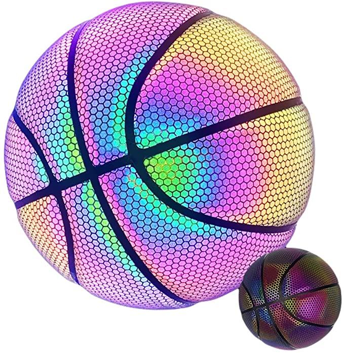 Palla da basket riflettente olografica palla luminosa resistente all&#39;usura pallacanestro incandescente per la partita di san valentino: Colorful black