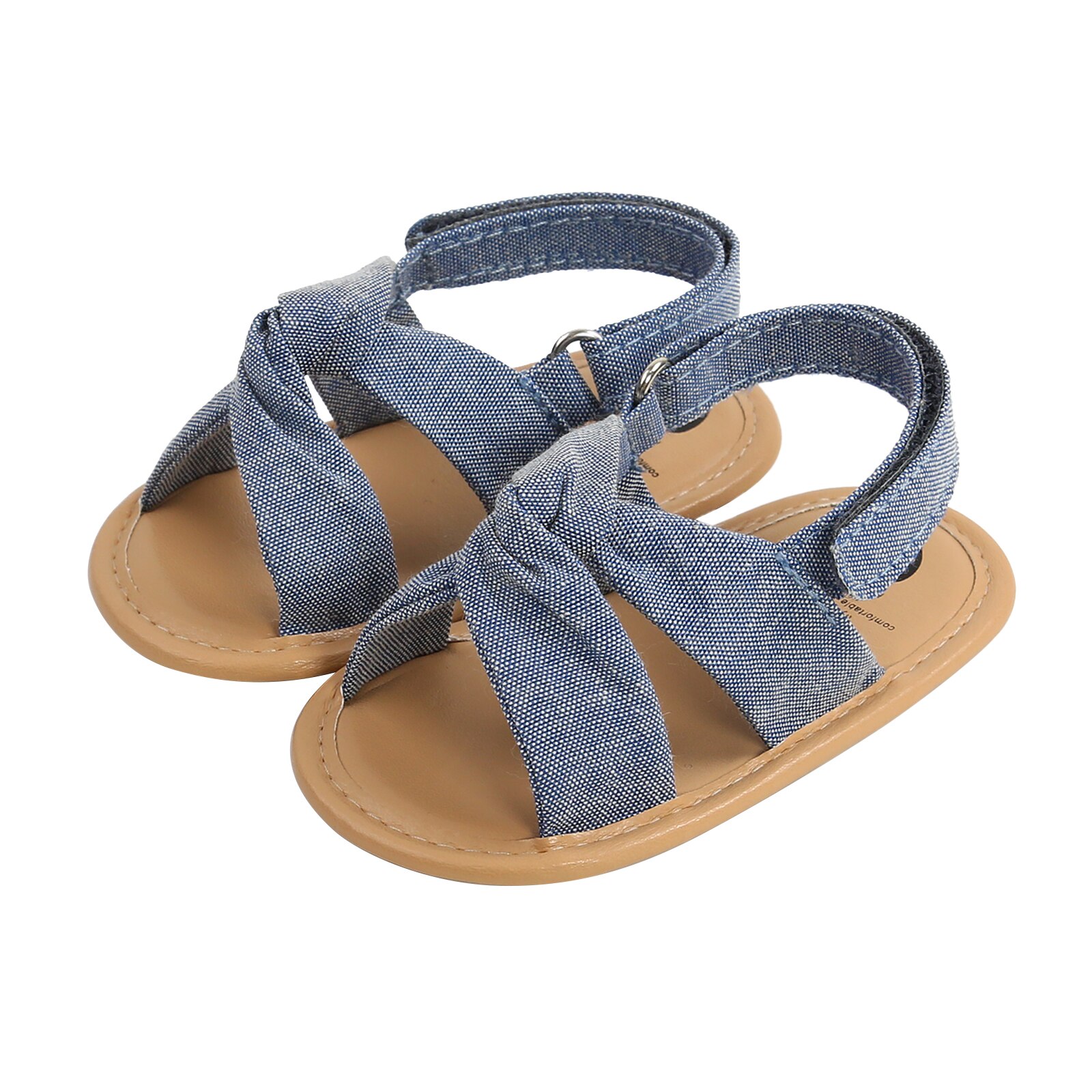 Chaussures pour bébé fille de 0 à 18 mois, sandales plates de couleur unie, semelle en caoutchouc souple, antidérapantes, chaussures de première marche d'été: BLEU CIEL / 0-6 mois