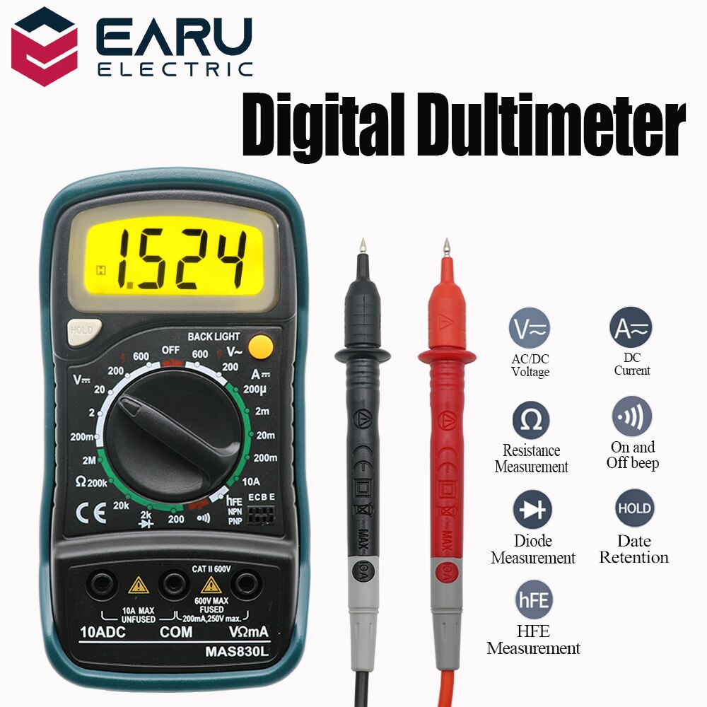 Handheld LCD Digital Multimeter 1999 XL830L AC/DC Voltage Amp Current Resistance Tester Blue Backlight Meter