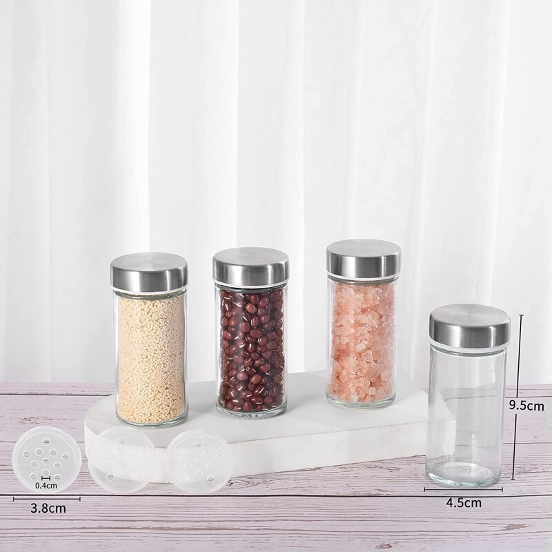 -6 Spice Jars With Shaker Insert, Stainless Steel Lid, Spice Jars, Round Spice Shaker, Transparent Spice Container