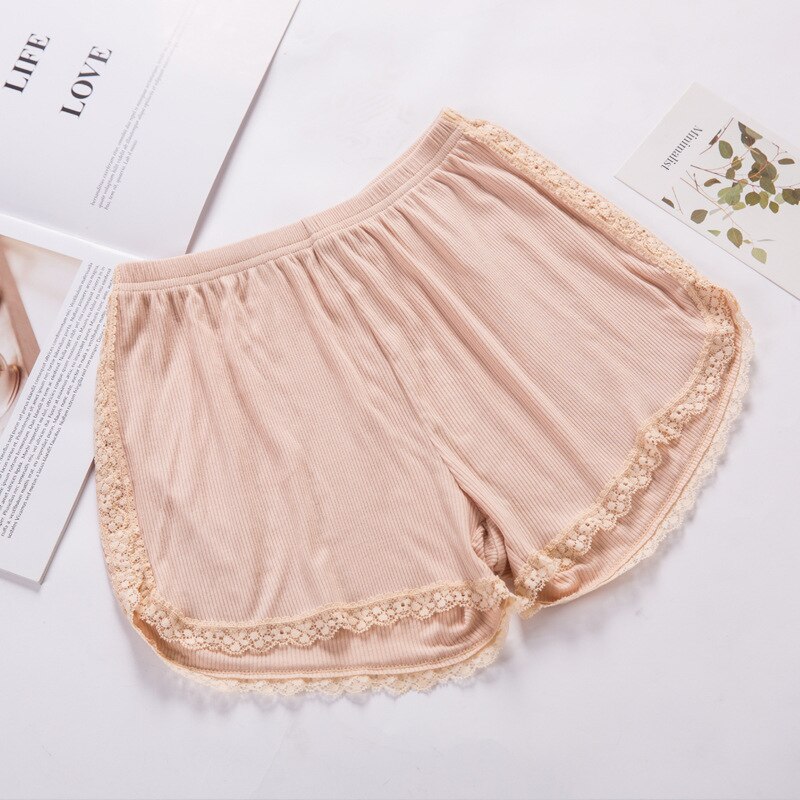 FUFUCAILLM-pantalones cortos de seguridad para mujer, pantalón adelgazante con dobladillo de encaje, cintura alta, antisnooping, ropa de verano para el hogar: Rosa / L