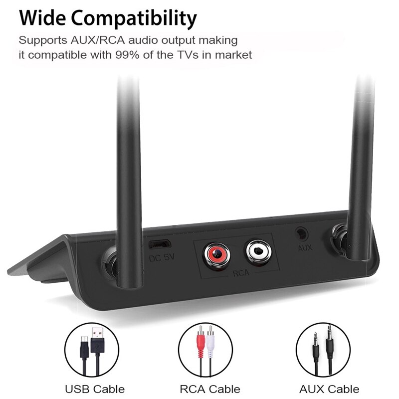 Aptx ii aac 80m bluetooth 5.0 sender/empfänger 3.5mm aux rca usb stereo-audio-funkadapter-dongle für auto, tv und pc
