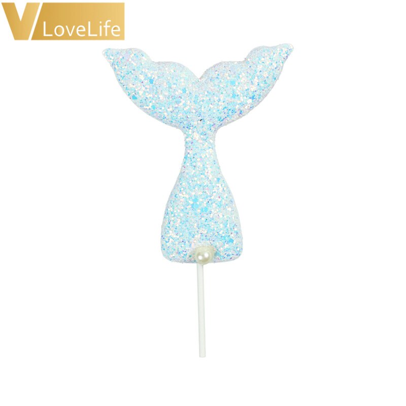 Glittering Mermaid Tail Cake Topper Under The Sea Ocean Theme Birthday Party Sequin Cupcake Decor Wedding Baby Shower Supplies: white style B