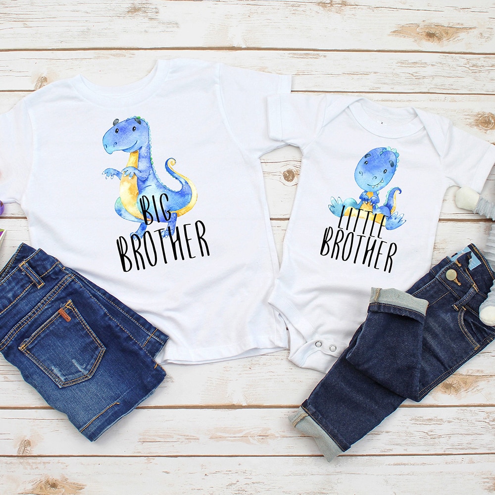 Chemise grand frère et petit frère dinosaure, 1 pièce, hauts frères et sœurs, tenue de maison, body bébé, t-shirts grand frère
