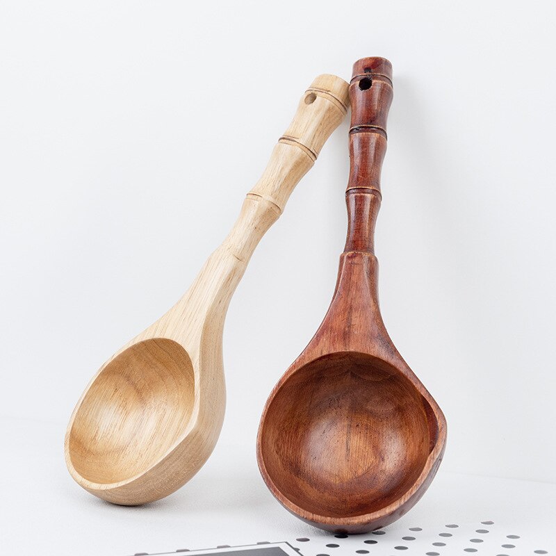 Varnish Bamboo Water Spoon Wooden Large Soup Spoon Porridge Spoon Scoop Rice Spoon Solid Wood Bamboo Handle Bath Water Ladle