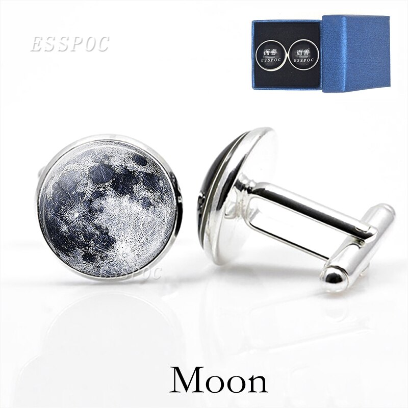 Solar- System Mond Mars Schmuck Männer der Manschettenknöpfe für Hemd Silber Überzogene Glas Cabochon Französisch Manschette Manschettenknöpfe Astronomie Schmuck: Mond