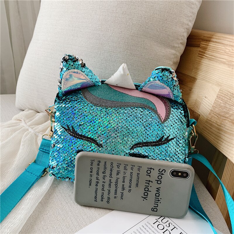 Unicorn Shoulder Bags for girls Travel Women Cartoon Print Sequin Bags Glitter luxury Leather Crossbody Hobo Bag Satchel /BY